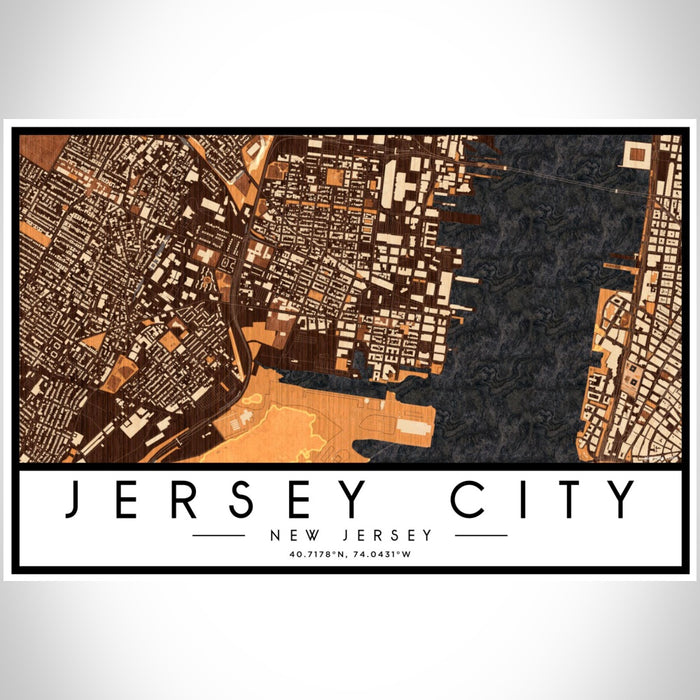Jersey City New Jersey Map Print Landscape Orientation in Ember Style With Shaded Background