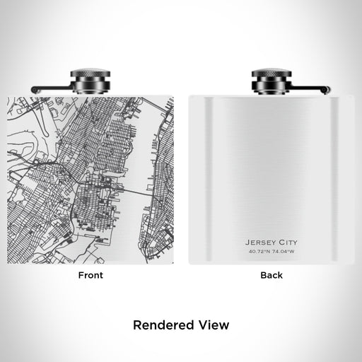 Rendered View of Jersey City New Jersey Map Engraving on 6oz Stainless Steel Flask in White