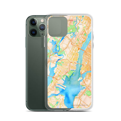 Custom Jersey City New Jersey Map Phone Case in Watercolor on Table with Laptop and Plant