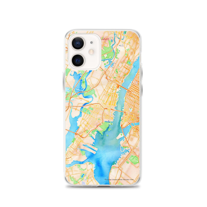 Custom Jersey City New Jersey Map iPhone 12 Phone Case in Watercolor