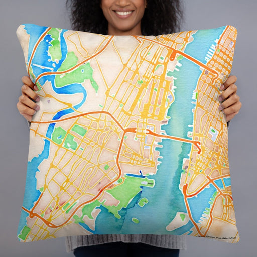 Person holding 22x22 Custom Jersey City New Jersey Map Throw Pillow in Watercolor