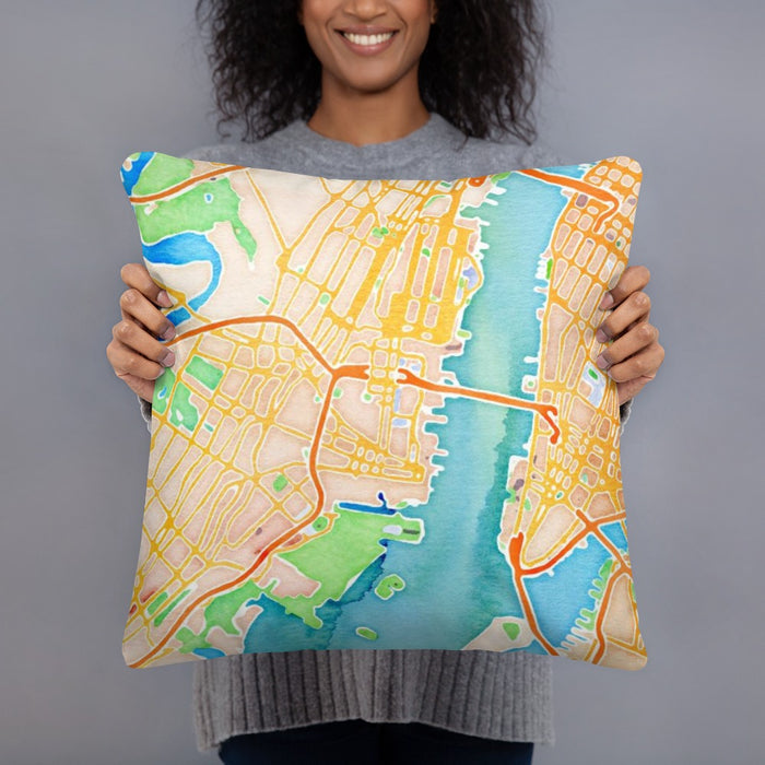 Person holding 18x18 Custom Jersey City New Jersey Map Throw Pillow in Watercolor