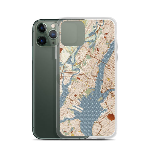 Custom Jersey City New Jersey Map Phone Case in Woodblock on Table with Laptop and Plant