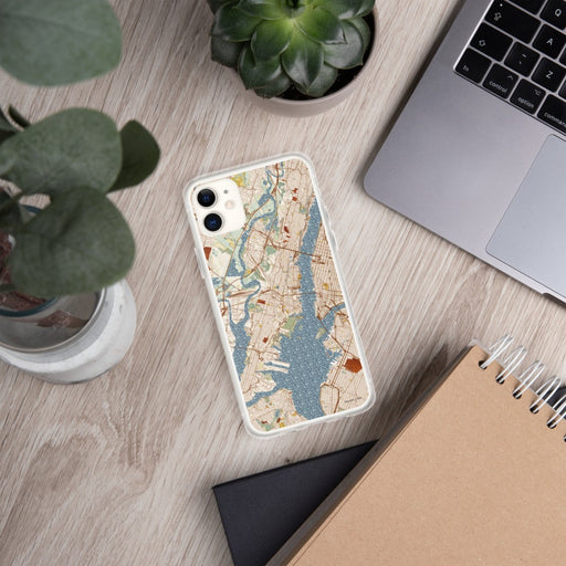 Custom Jersey City New Jersey Map Phone Case in Woodblock