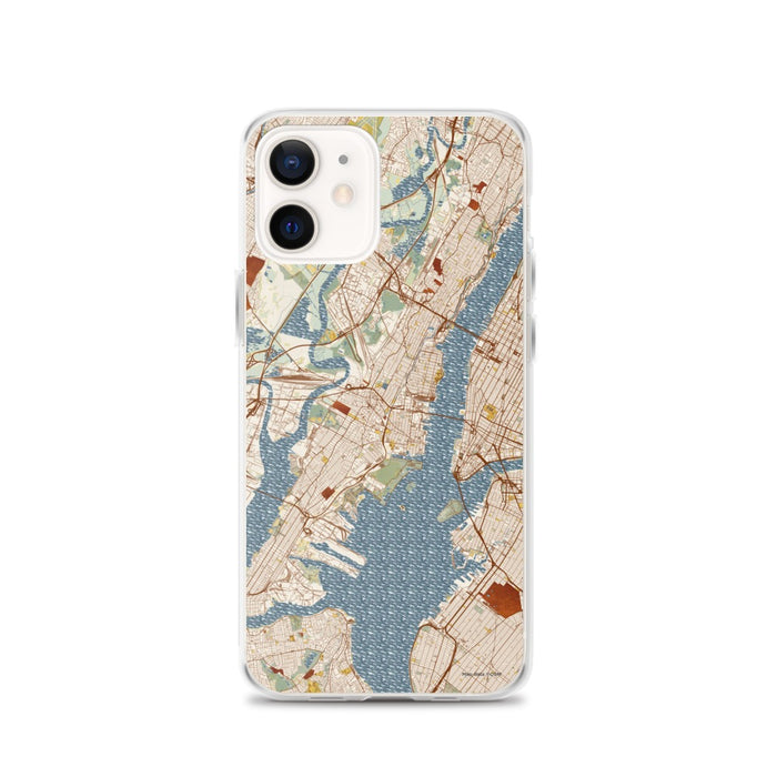 Custom Jersey City New Jersey Map iPhone 12 Phone Case in Woodblock