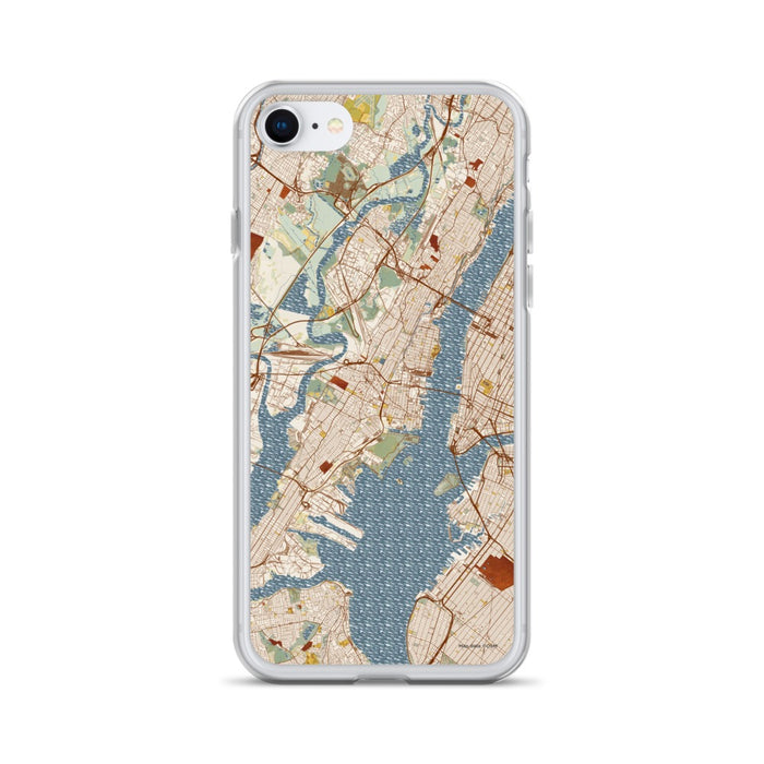 Custom Jersey City New Jersey Map iPhone SE Phone Case in Woodblock