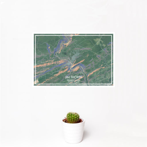 12x18 Jim Thorpe Pennsylvania Map Print Landscape Orientation in Afternoon Style With Small Cactus Plant in White Planter