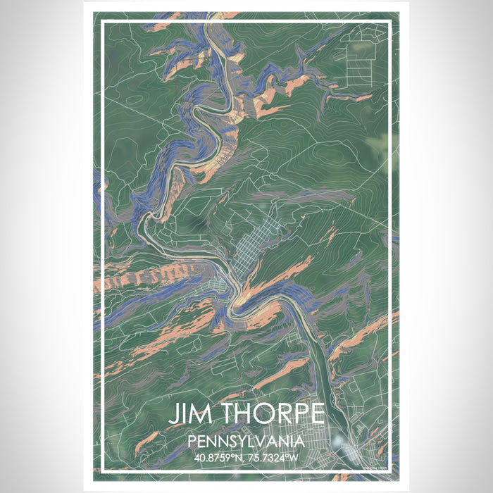 Jim Thorpe Pennsylvania Map Print Portrait Orientation in Afternoon Style With Shaded Background