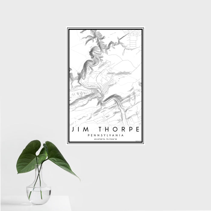 16x24 Jim Thorpe Pennsylvania Map Print Portrait Orientation in Classic Style With Tropical Plant Leaves in Water