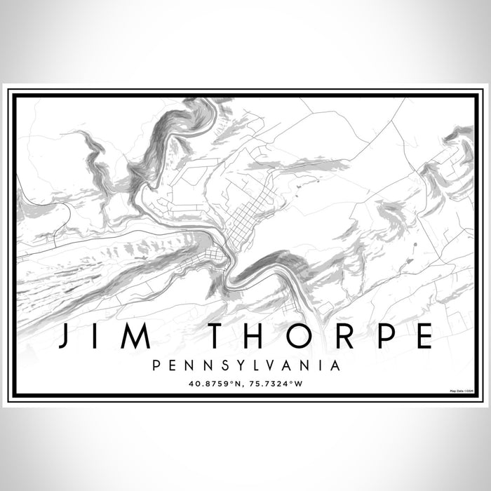 Jim Thorpe Pennsylvania Map Print Landscape Orientation in Classic Style With Shaded Background