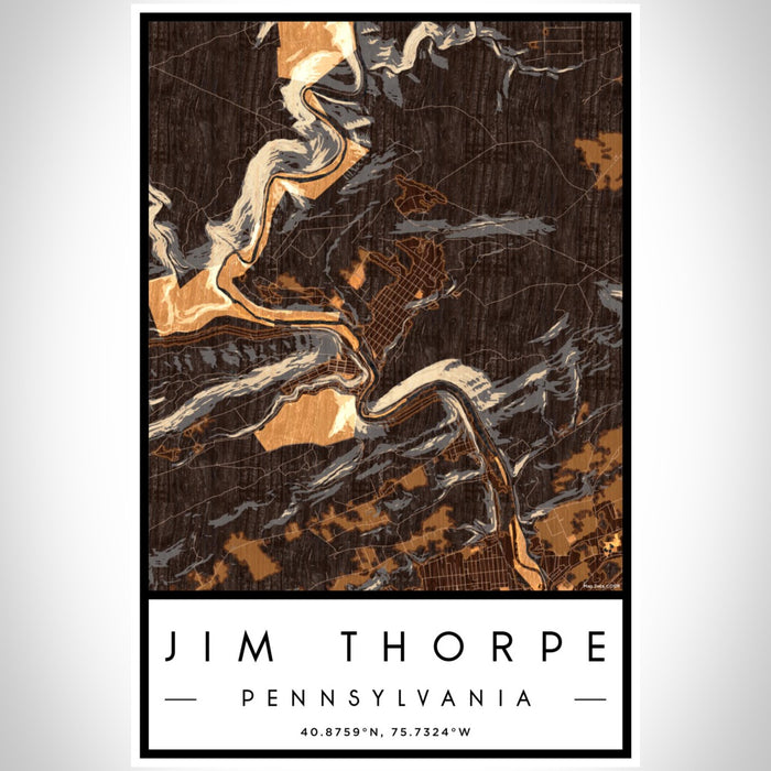 Jim Thorpe Pennsylvania Map Print Portrait Orientation in Ember Style With Shaded Background