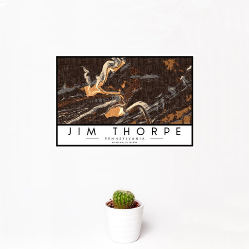 12x18 Jim Thorpe Pennsylvania Map Print Landscape Orientation in Ember Style With Small Cactus Plant in White Planter
