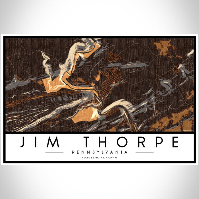Jim Thorpe Pennsylvania Map Print Landscape Orientation in Ember Style With Shaded Background