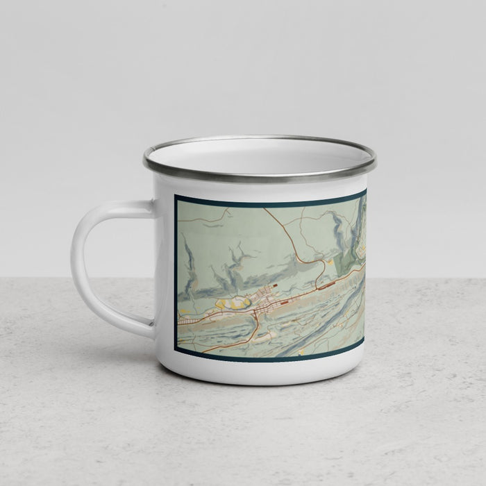 Left View Custom Jim Thorpe Pennsylvania Map Enamel Mug in Woodblock