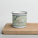 Front View Custom Jim Thorpe Pennsylvania Map Enamel Mug in Woodblock on Cutting Board