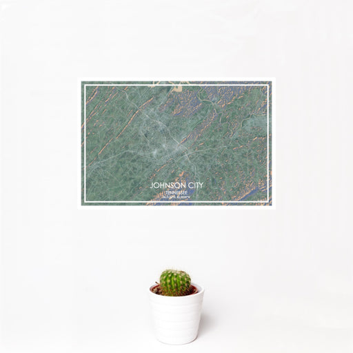 12x18 Johnson City Tennessee Map Print Landscape Orientation in Afternoon Style With Small Cactus Plant in White Planter