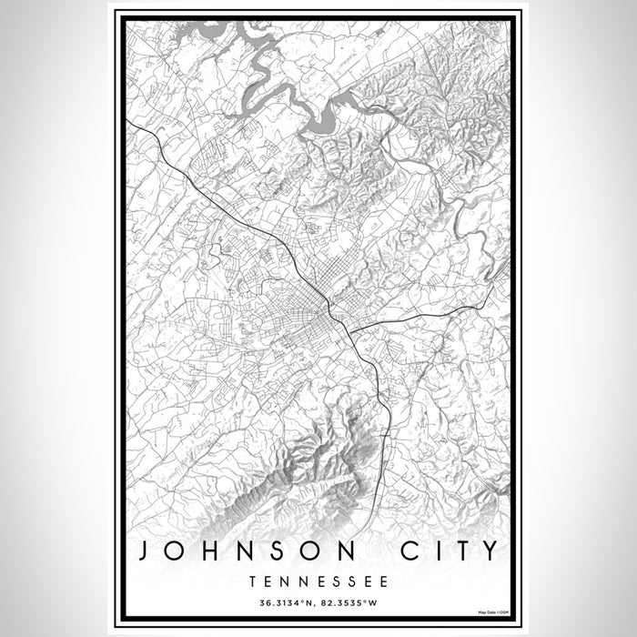 Johnson City Tennessee Map Print Portrait Orientation in Classic Style With Shaded Background
