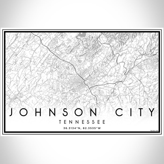 Johnson City Tennessee Map Print Landscape Orientation in Classic Style With Shaded Background