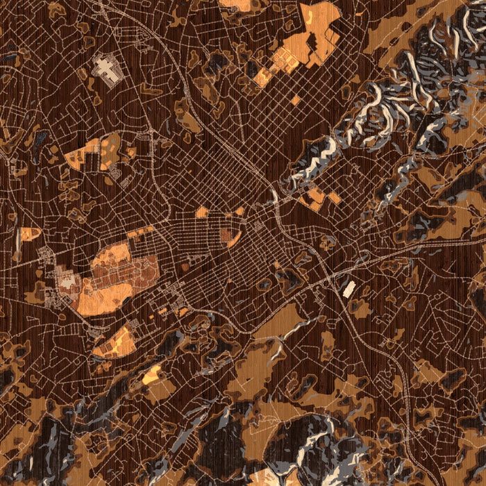 Johnson City Tennessee Map Print in Ember Style Zoomed In Close Up Showing Details