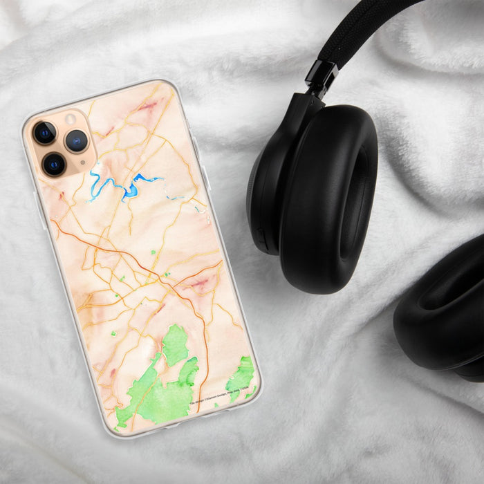 Custom Johnson City Tennessee Map Phone Case in Watercolor on Table with Black Headphones