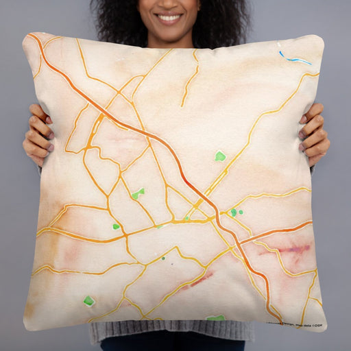 Person holding 22x22 Custom Johnson City Tennessee Map Throw Pillow in Watercolor