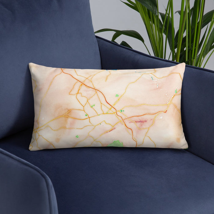 Custom Johnson City Tennessee Map Throw Pillow in Watercolor on Blue Colored Chair