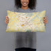 Person holding 20x12 Custom Johnson City Tennessee Map Throw Pillow in Woodblock
