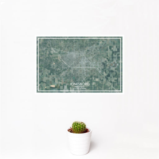 12x18 Jonesboro Arkansas Map Print Landscape Orientation in Afternoon Style With Small Cactus Plant in White Planter