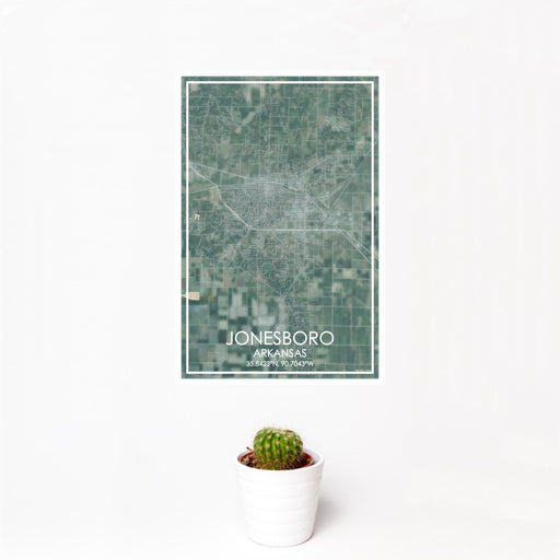 12x18 Jonesboro Arkansas Map Print Portrait Orientation in Afternoon Style With Small Cactus Plant in White Planter