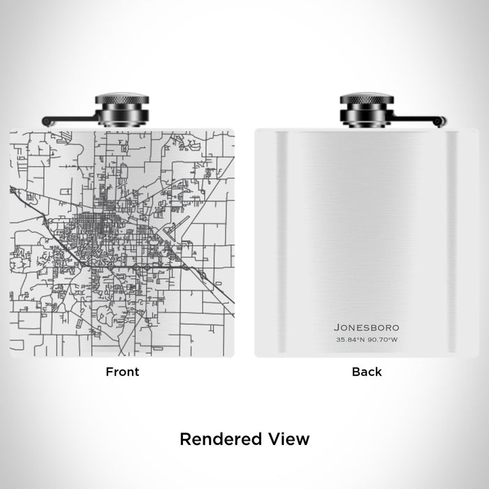 Rendered View of Jonesboro Arkansas Map Engraving on 6oz Stainless Steel Flask in White