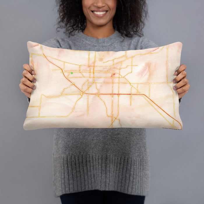 Person holding 20x12 Custom Jonesboro Arkansas Map Throw Pillow in Watercolor
