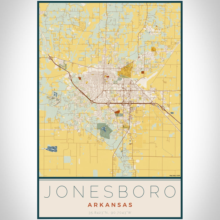 Jonesboro Arkansas Map Print Portrait Orientation in Woodblock Style With Shaded Background