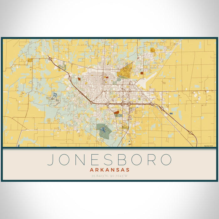 Jonesboro Arkansas Map Print Landscape Orientation in Woodblock Style With Shaded Background