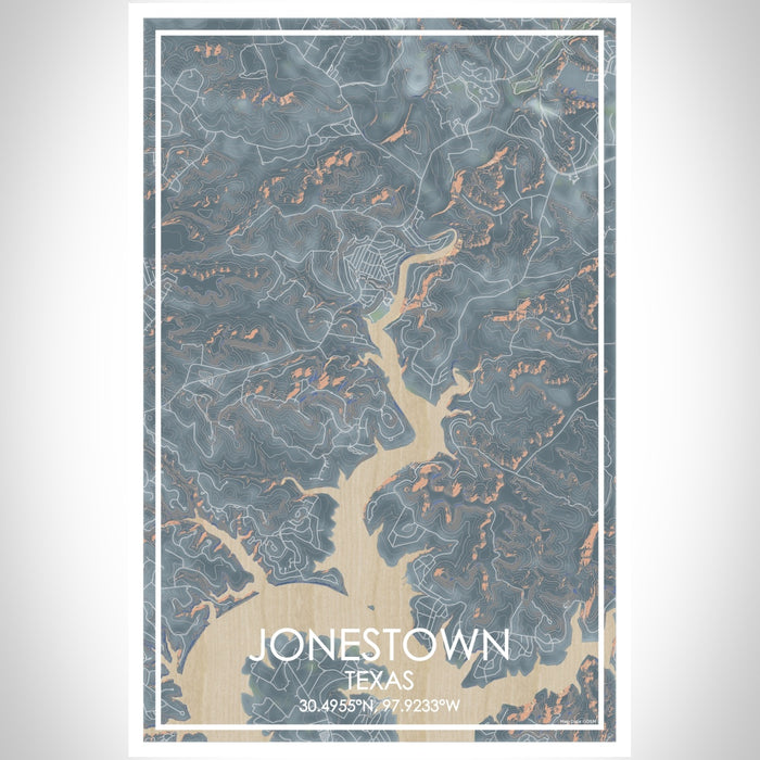 Jonestown Texas Map Print Portrait Orientation in Afternoon Style With Shaded Background