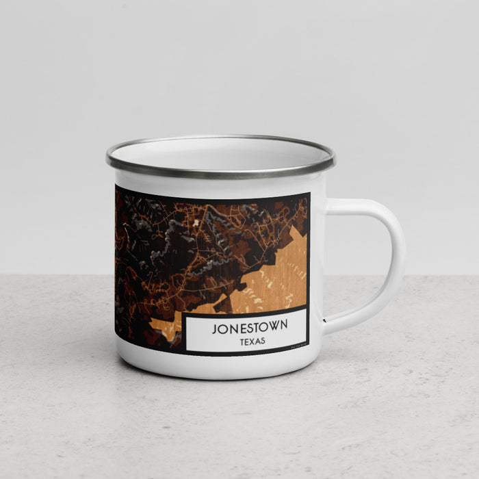 Right View Custom Jonestown Texas Map Enamel Mug in Ember