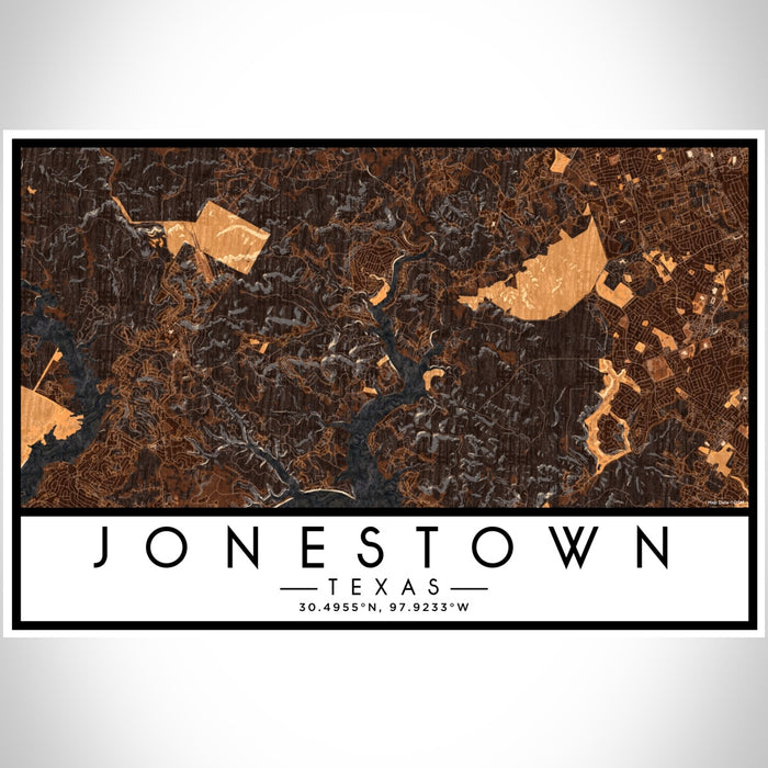 Jonestown Texas Map Print Landscape Orientation in Ember Style With Shaded Background