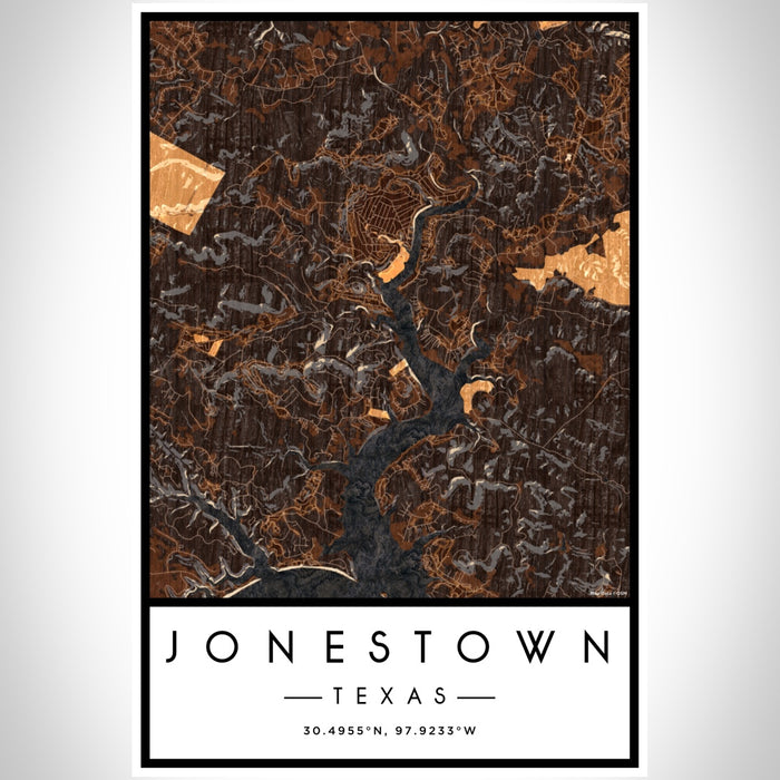 Jonestown Texas Map Print Portrait Orientation in Ember Style With Shaded Background