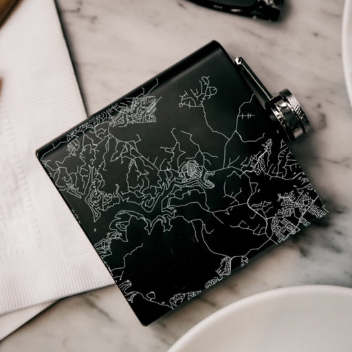 Jonestown Texas Custom Engraved City Map Inscription Coordinates on 6oz Stainless Steel Flask in Black
