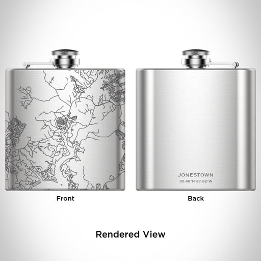 Rendered View of Jonestown Texas Map Engraving on 6oz Stainless Steel Flask