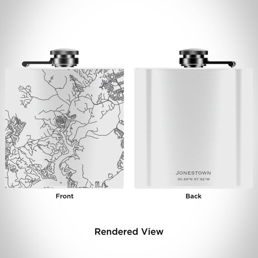 Rendered View of Jonestown Texas Map Engraving on 6oz Stainless Steel Flask in White