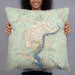 Person holding 22x22 Custom Jonestown Texas Map Throw Pillow in Woodblock