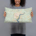 Person holding 20x12 Custom Jonestown Texas Map Throw Pillow in Woodblock