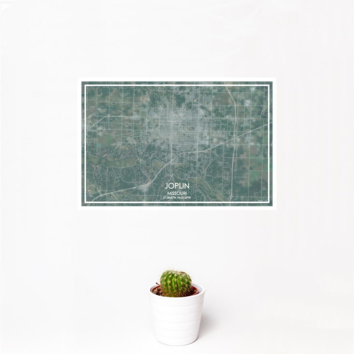 12x18 Joplin Missouri Map Print Landscape Orientation in Afternoon Style With Small Cactus Plant in White Planter