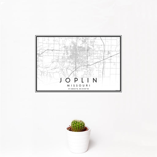 12x18 Joplin Missouri Map Print Landscape Orientation in Classic Style With Small Cactus Plant in White Planter