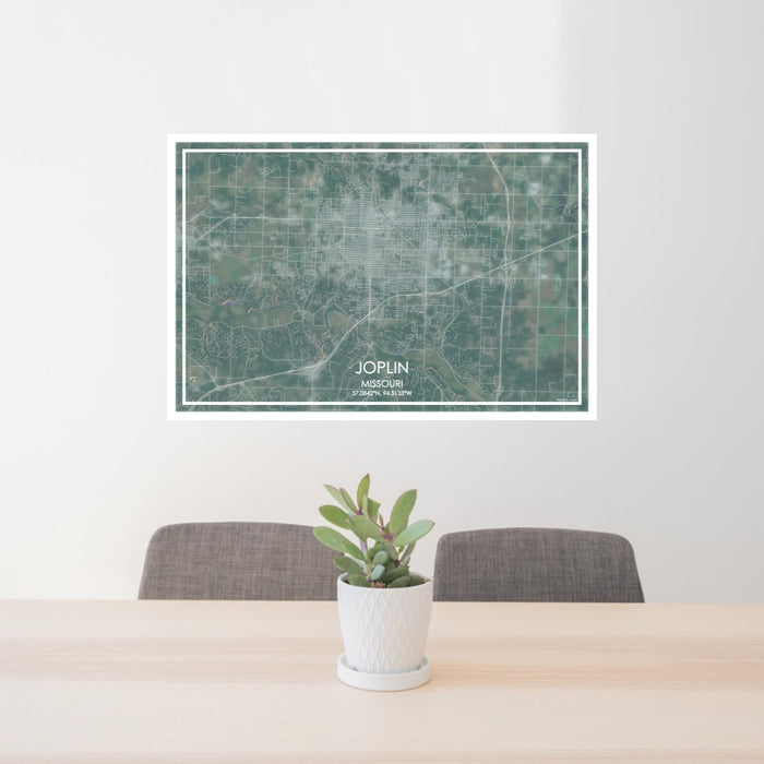 24x36 Joplin Missouri Map Print Lanscape Orientation in Afternoon Style Behind 2 Chairs Table and Potted Plant