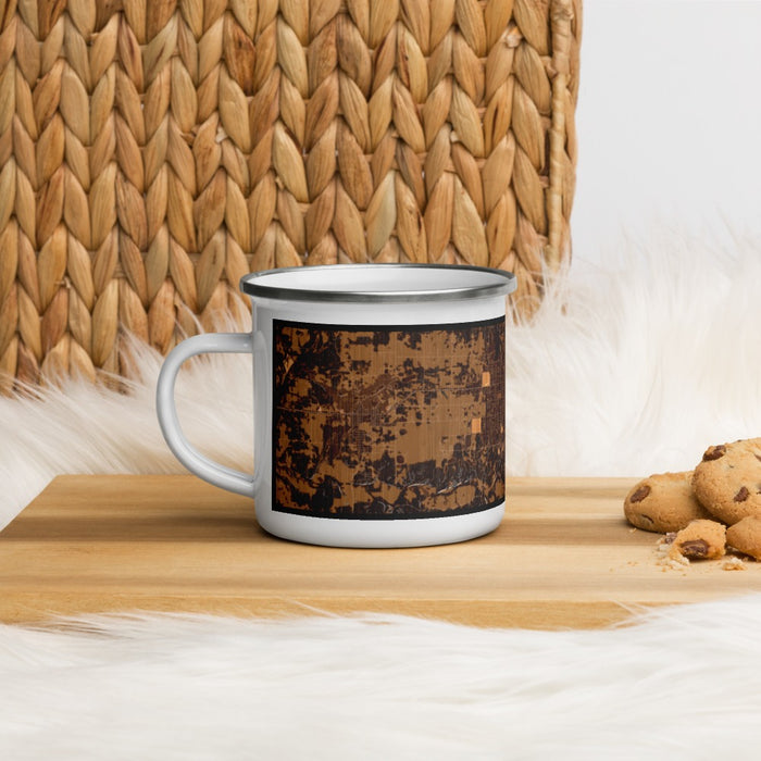 Left View Custom Joplin Missouri Map Enamel Mug in Ember on Table Top