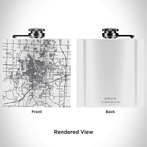 Rendered View of Joplin Missouri Map Engraving on 6oz Stainless Steel Flask in White