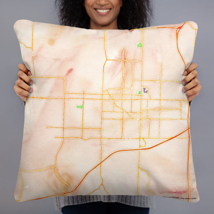 Person holding 22x22 Custom Joplin Missouri Map Throw Pillow in Watercolor