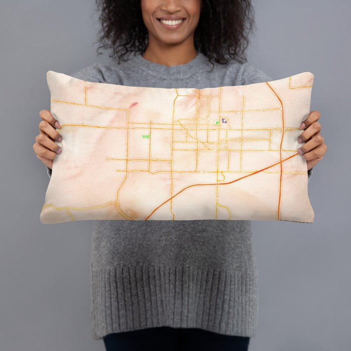 Person holding 20x12 Custom Joplin Missouri Map Throw Pillow in Watercolor