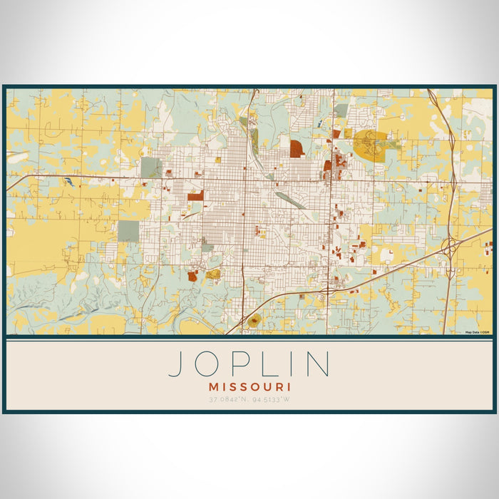Joplin Missouri Map Print Landscape Orientation in Woodblock Style With Shaded Background
